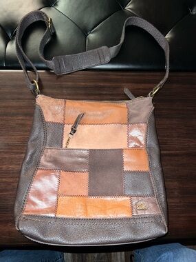 The Sak Patchwork Leather Crossbody in Brown & Tan